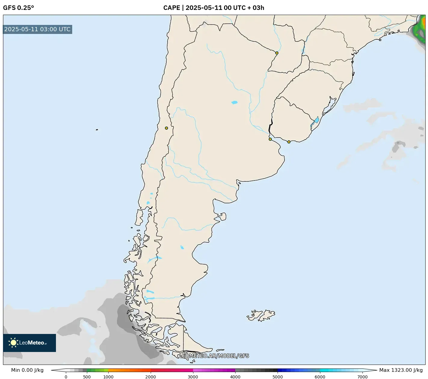GFS - Argentina, CAPE GFS - Argentina, CAPE