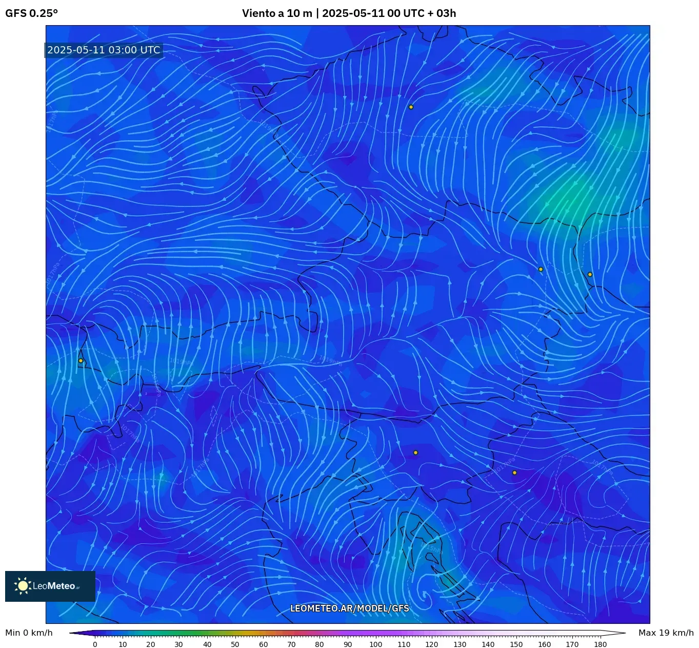 GFS - Austria, Viento a 10 m GFS - Austria, Viento a 10 m