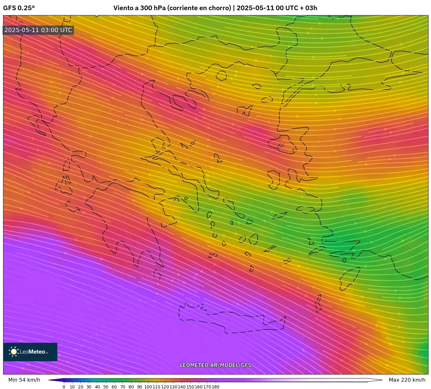 GFS - Grecia, Viento a 300 hPa (corriente en chorro) GFS - Grecia, Viento a 300 hPa (corriente en chorro)