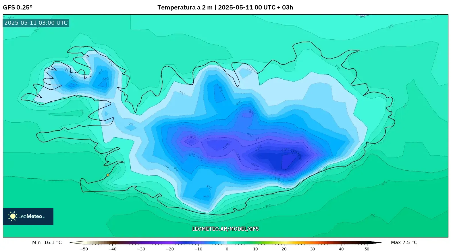 GFS - Islandia, Temperatura a 2 m GFS - Islandia, Temperatura a 2 m