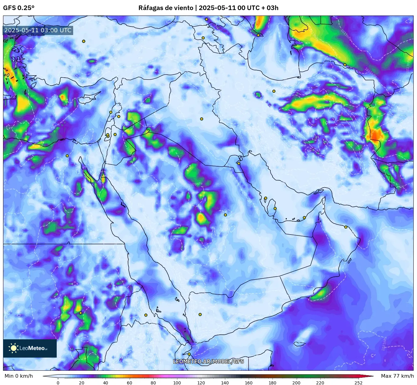 GFS - Oriente Medio, Ráfagas de viento GFS - Oriente Medio, Ráfagas de viento