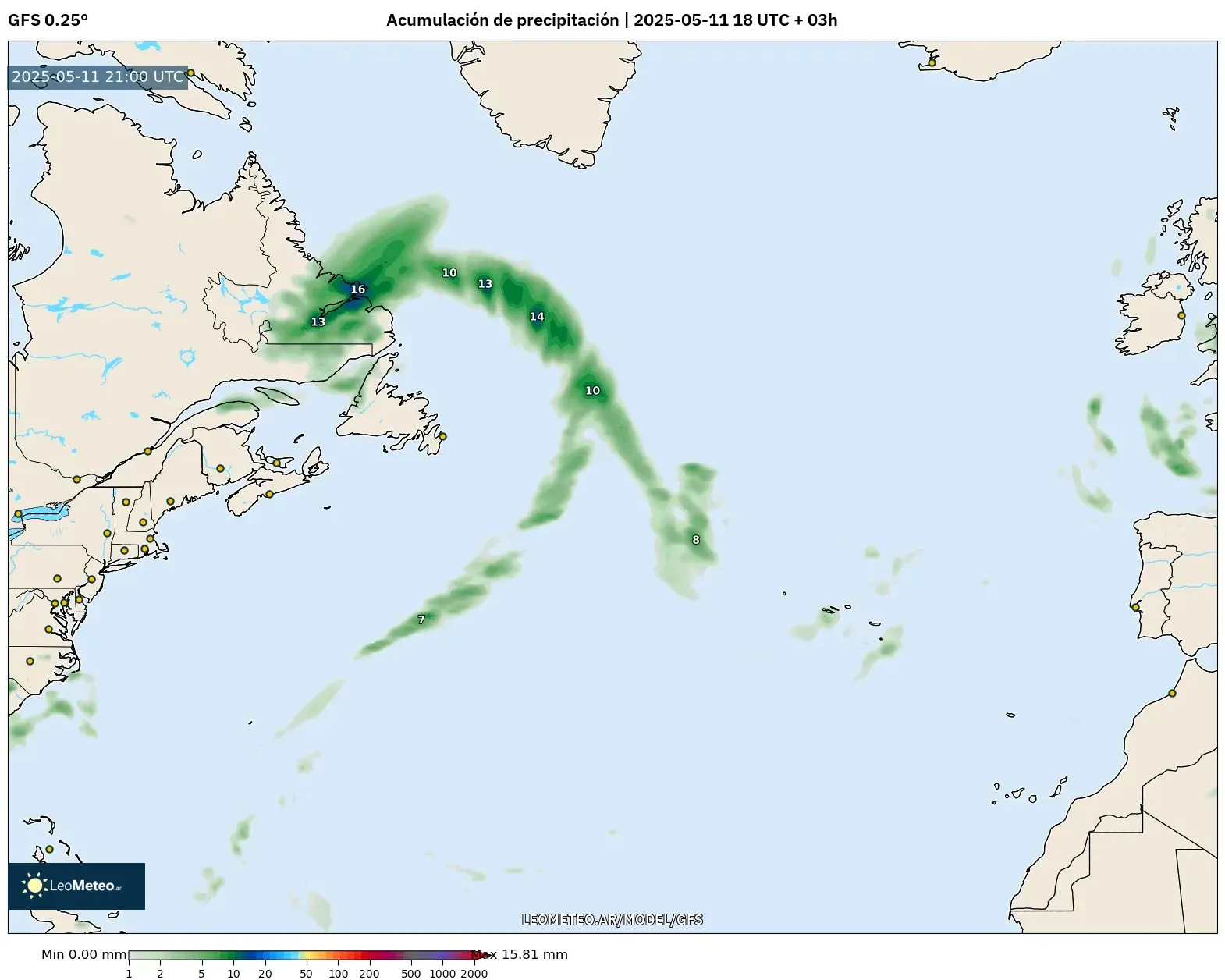 GFS - Norte Atlántico, Acumulación de precipitación GFS - Norte Atlántico, Acumulación de precipitación