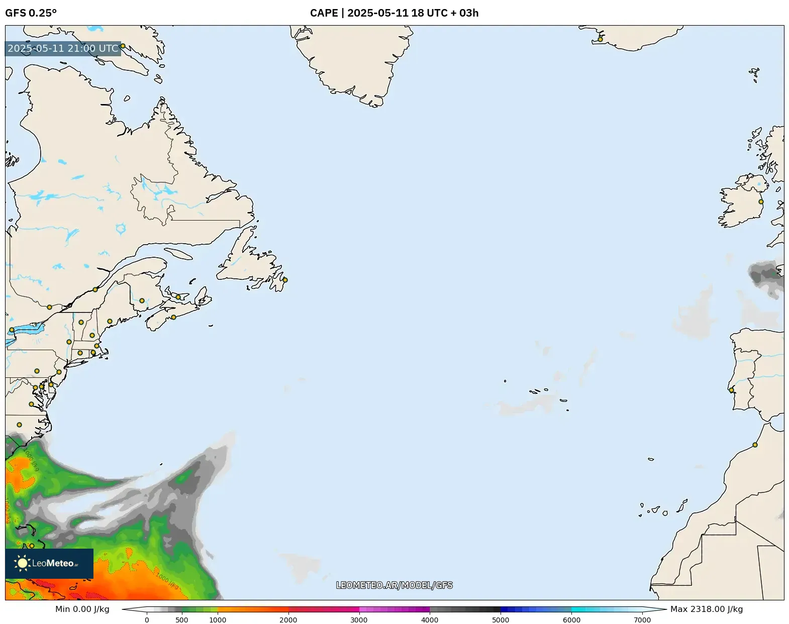GFS - Norte Atlántico, CAPE GFS - Norte Atlántico, CAPE