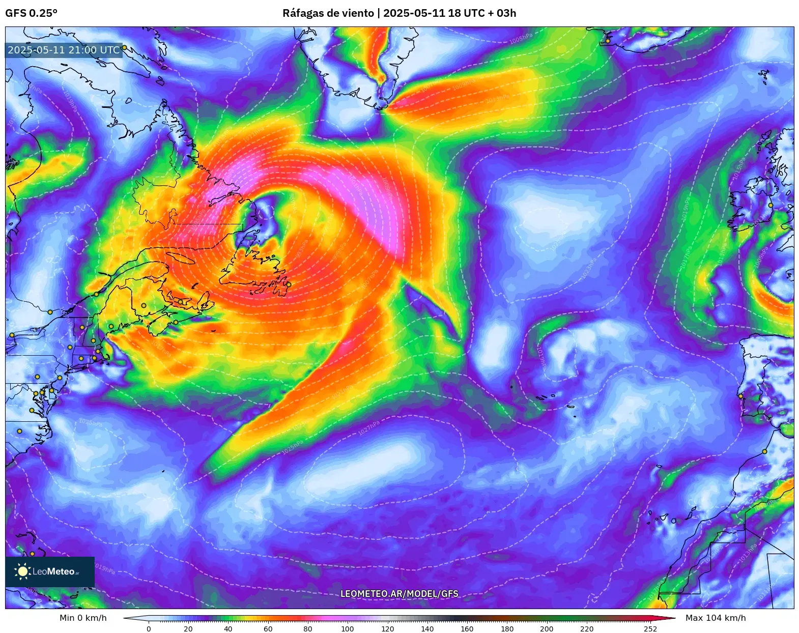 GFS - Norte Atlántico, Ráfagas de viento GFS - Norte Atlántico, Ráfagas de viento