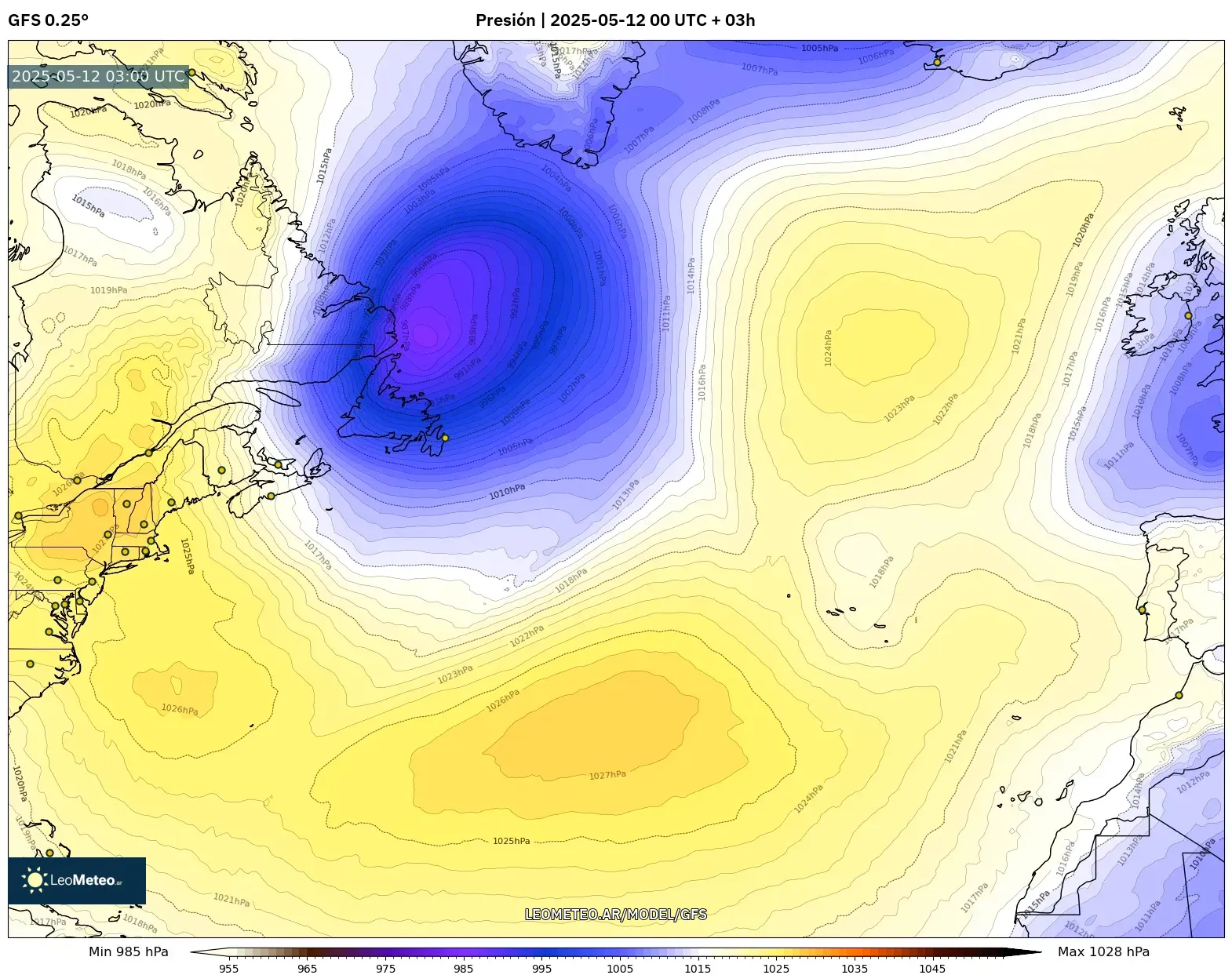GFS - Norte Atlántico, Presión GFS - Norte Atlántico, Presión