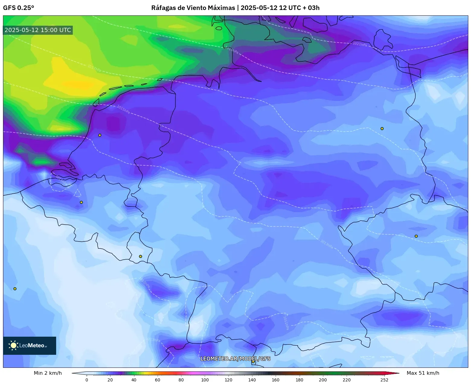 GFS - Alemania, Ráfagas de Viento Máximas GFS - Alemania, Ráfagas de Viento Máximas