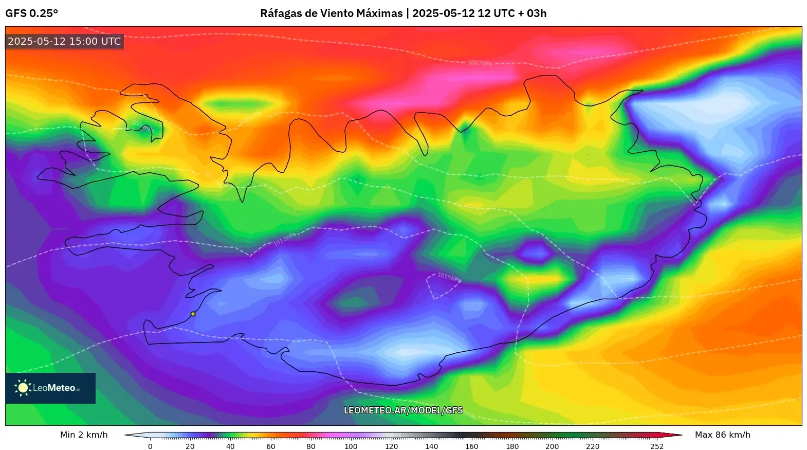 GFS - Islandia, Ráfagas de Viento Máximas GFS - Islandia, Ráfagas de Viento Máximas