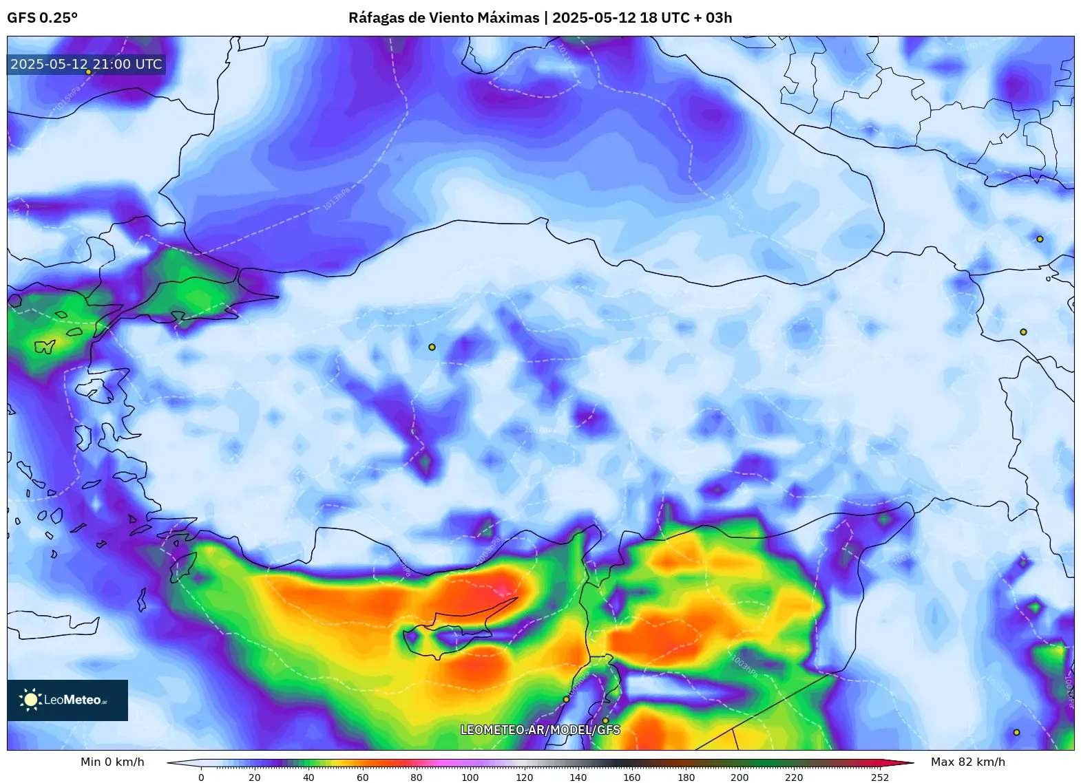 GFS - Turquía, Ráfagas de Viento Máximas GFS - Turquía, Ráfagas de Viento Máximas