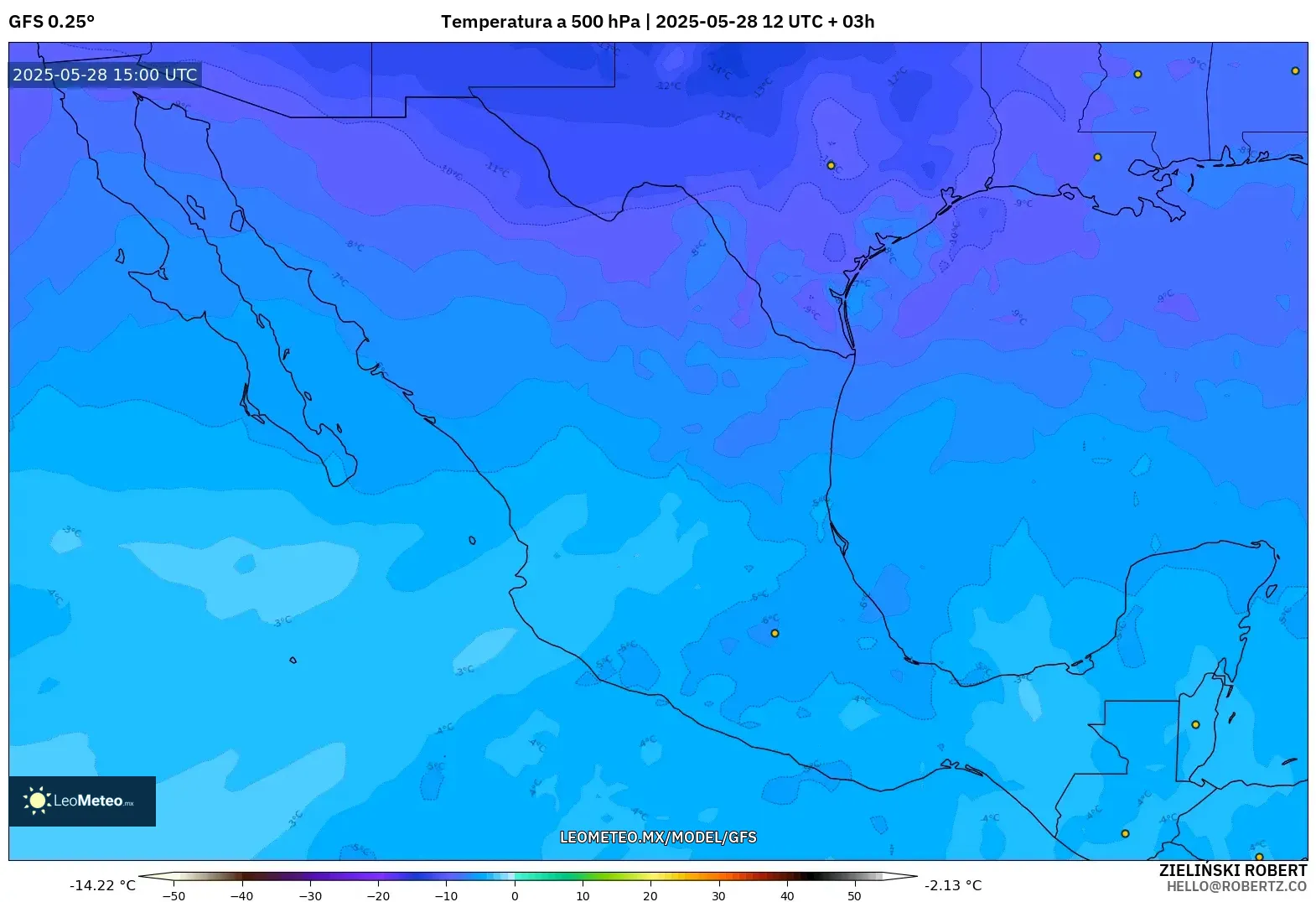 GFS model - México, Temperatura a 500 hPa GFS model - México, Temperatura a 500 hPa