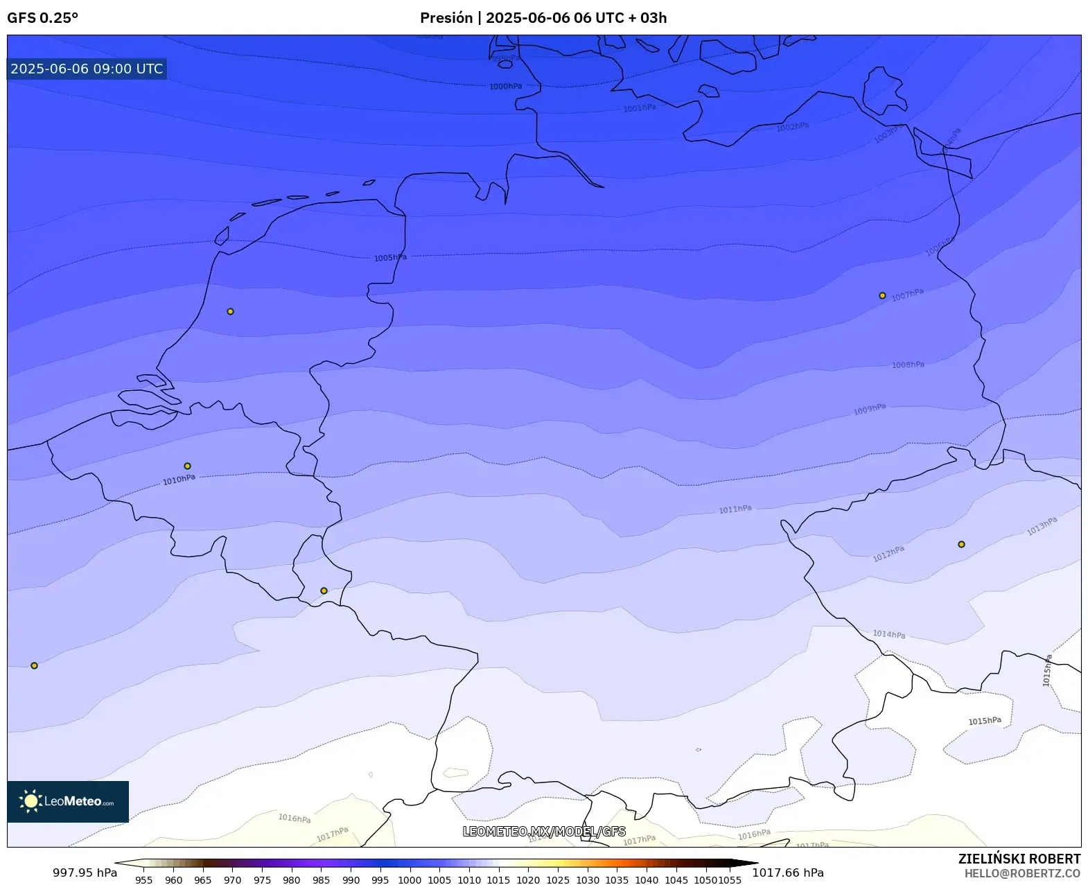 GFS model - Alemania, Presión GFS model - Alemania, Presión