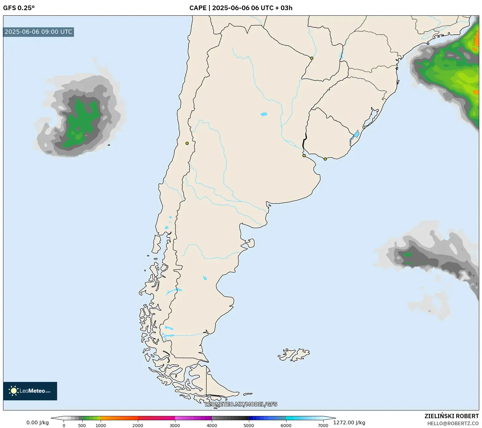 GFS model - Argentina, CAPE GFS model - Argentina, CAPE