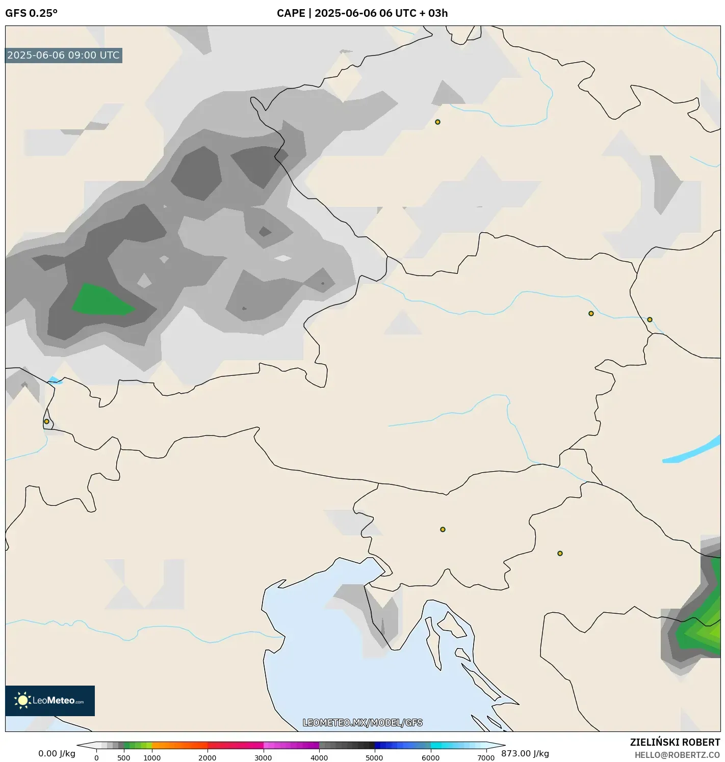 GFS model - Austria, CAPE GFS model - Austria, CAPE