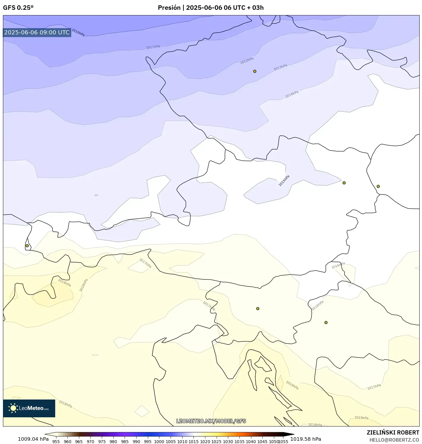 GFS model - Austria, Presión GFS model - Austria, Presión