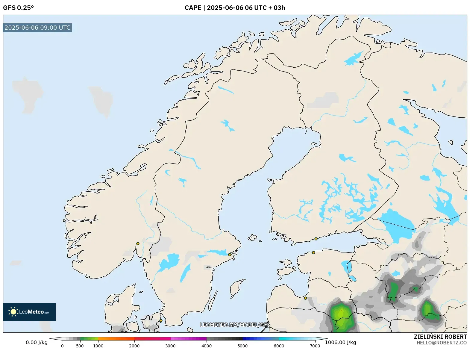 GFS model - Escandinavia, CAPE GFS model - Escandinavia, CAPE