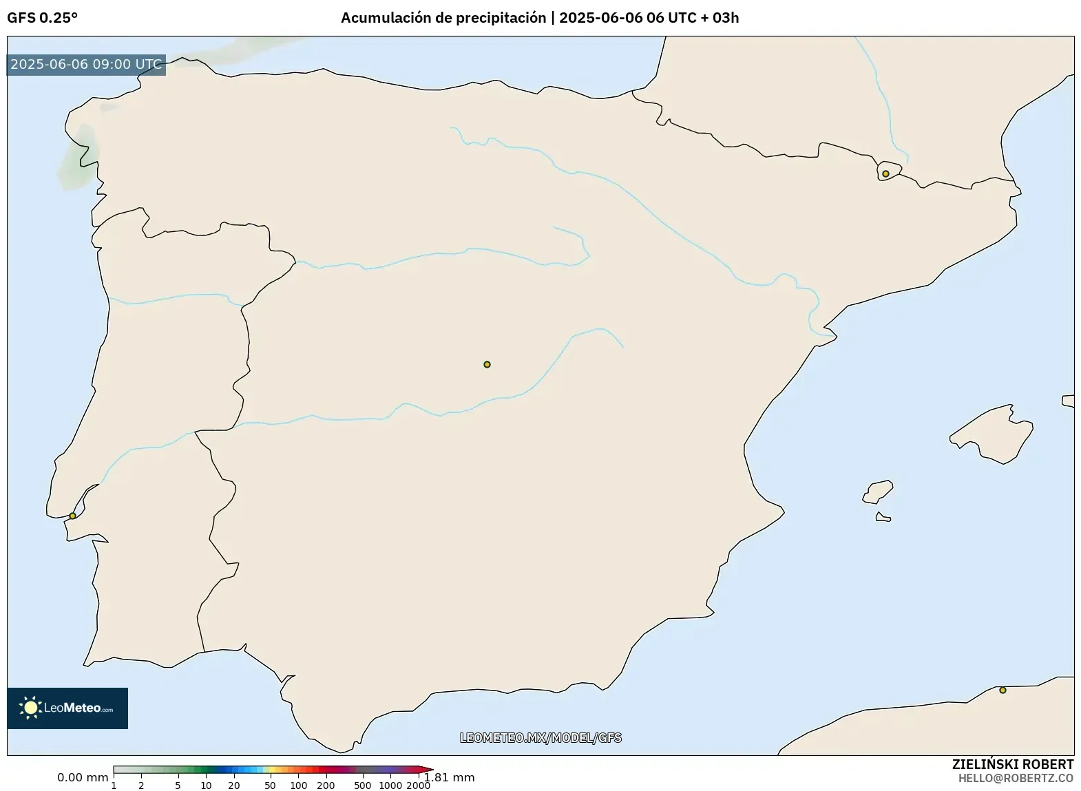 GFS model - España, Acumulación de precipitación