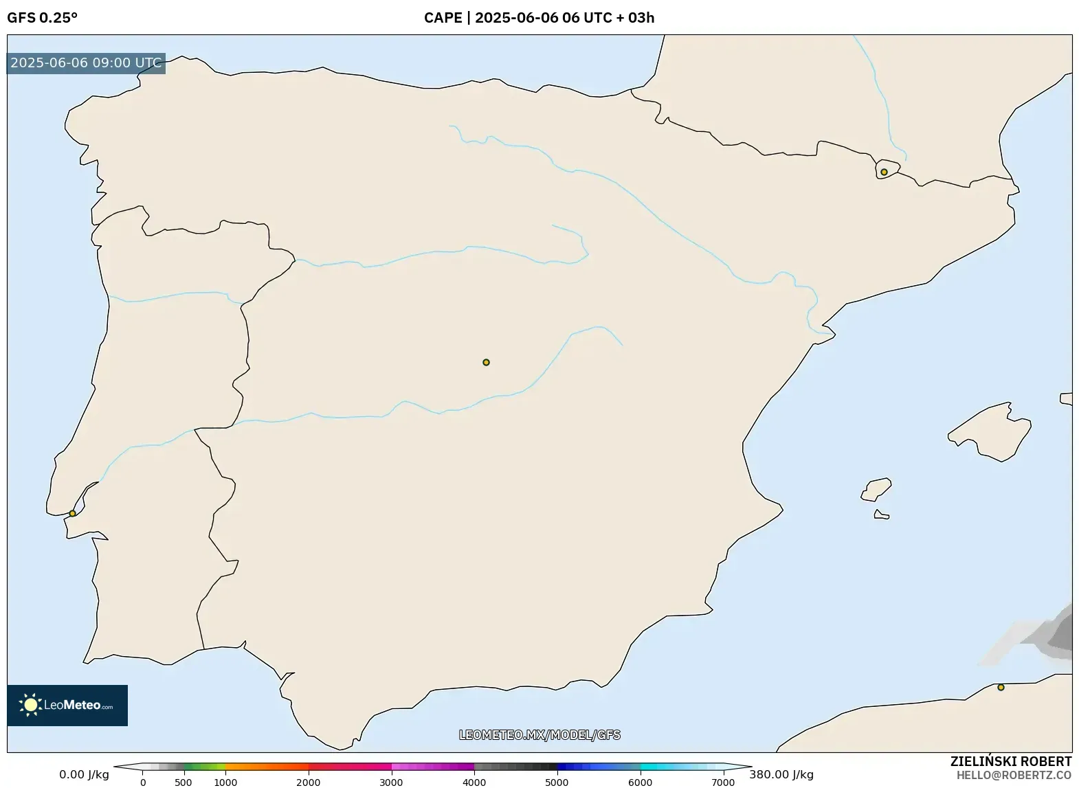 GFS model - España, CAPE GFS model - España, CAPE