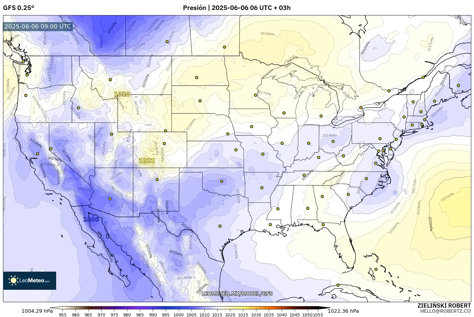 GFS model - Estados Unidos, Presión GFS model - Estados Unidos, Presión