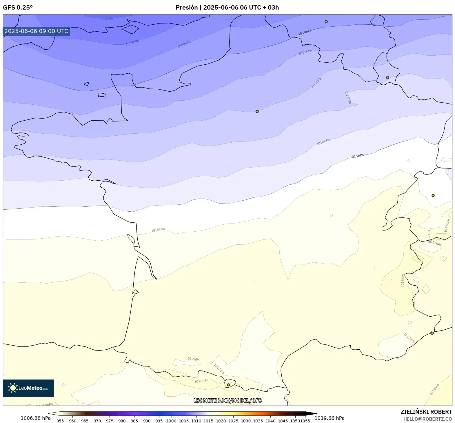 GFS model - Francia, Presión GFS model - Francia, Presión