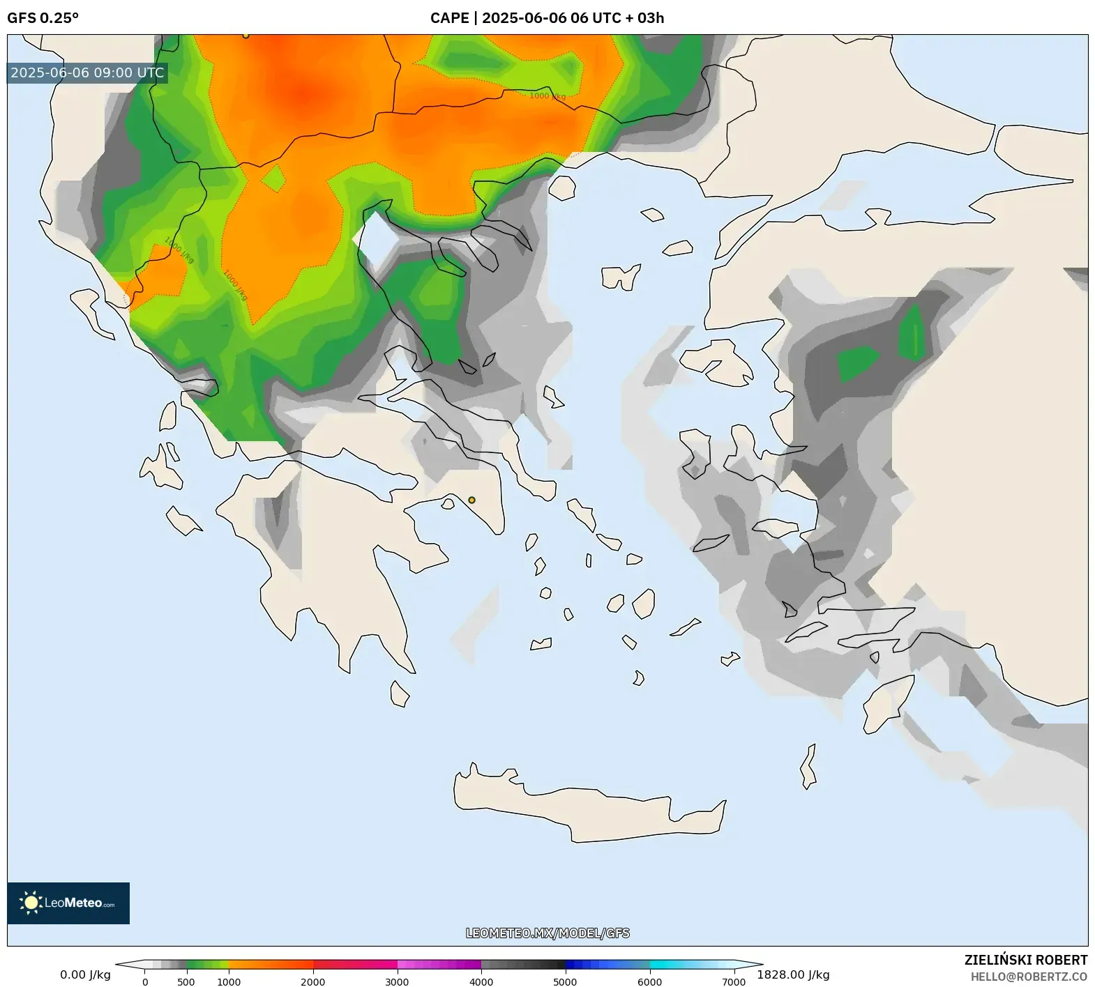 GFS model - Grecia, CAPE GFS model - Grecia, CAPE
