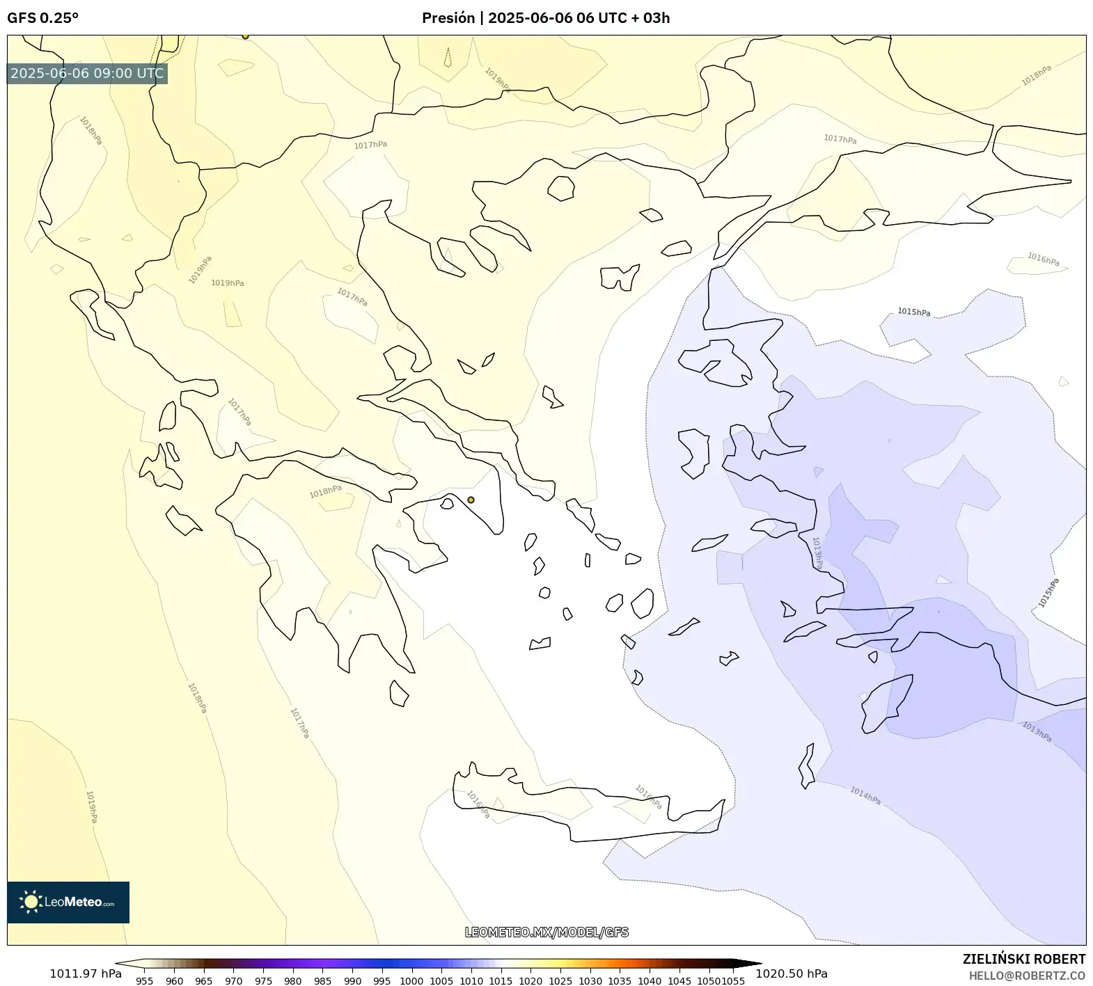 GFS model - Grecia, Presión GFS model - Grecia, Presión