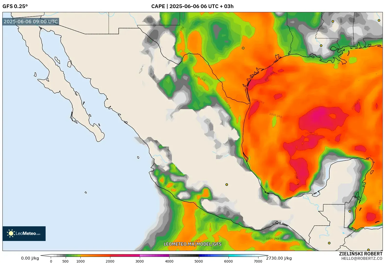 GFS model - México, CAPE GFS model - México, CAPE
