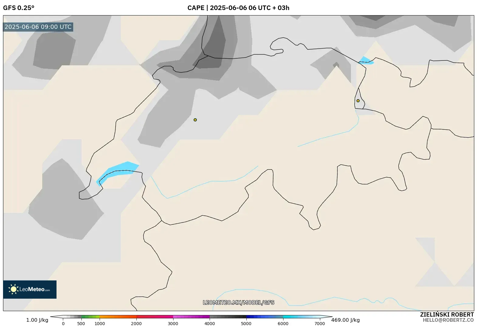 GFS model - Suiza, CAPE GFS model - Suiza, CAPE