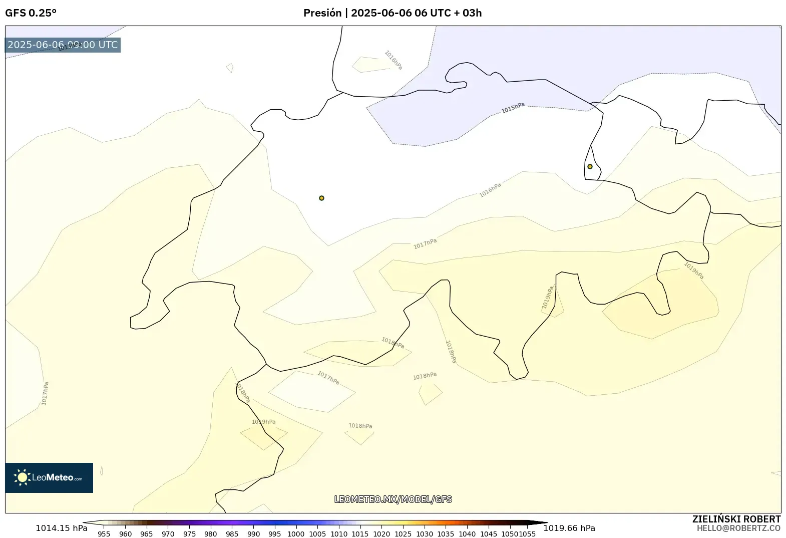 GFS model - Suiza, Presión GFS model - Suiza, Presión