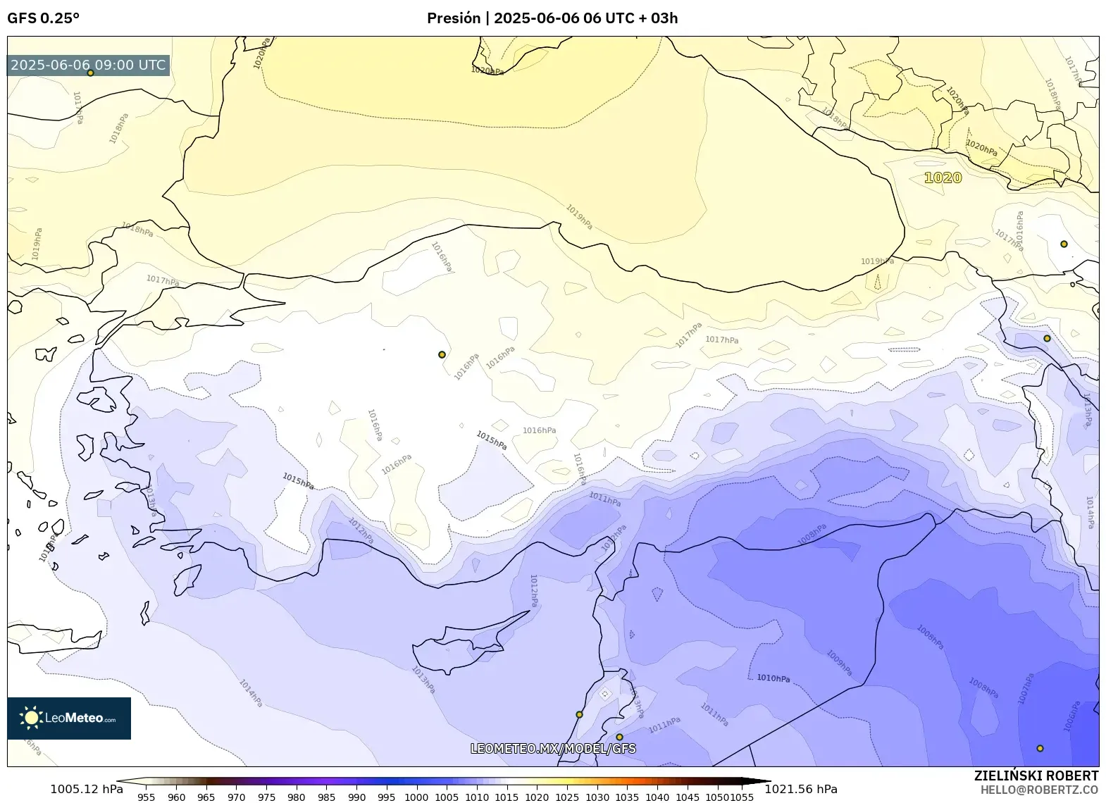 GFS model - Turquía, Presión GFS model - Turquía, Presión
