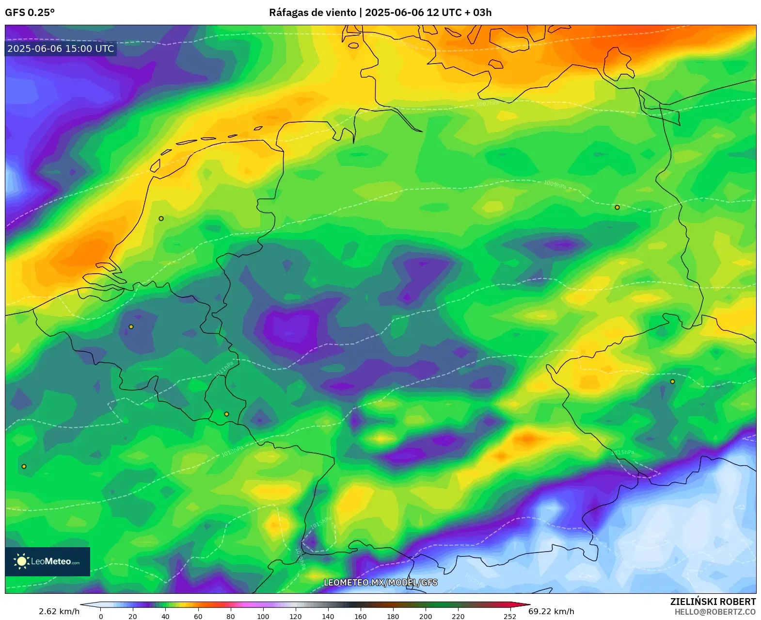 GFS model - Alemania, Ráfagas de viento GFS model - Alemania, Ráfagas de viento