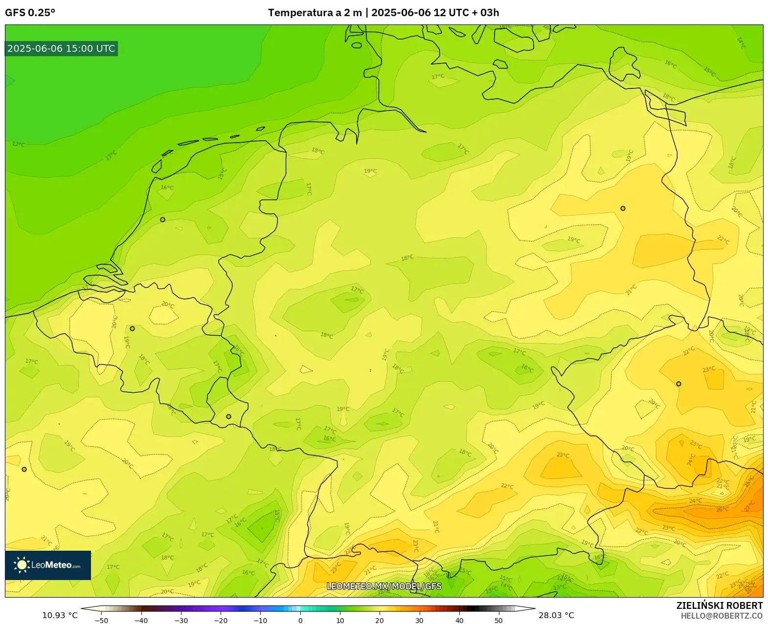 GFS model - Alemania, Temperatura a 2 m GFS model - Alemania, Temperatura a 2 m