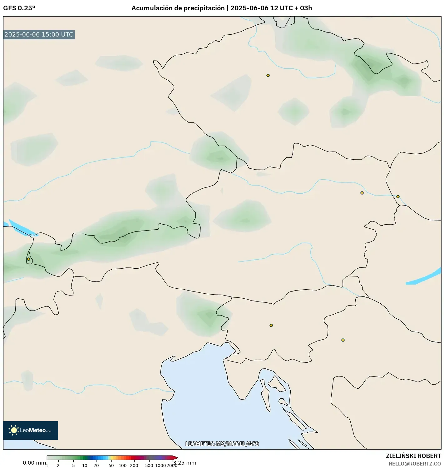 GFS model - Austria, Acumulación de precipitación GFS model - Austria, Acumulación de precipitación