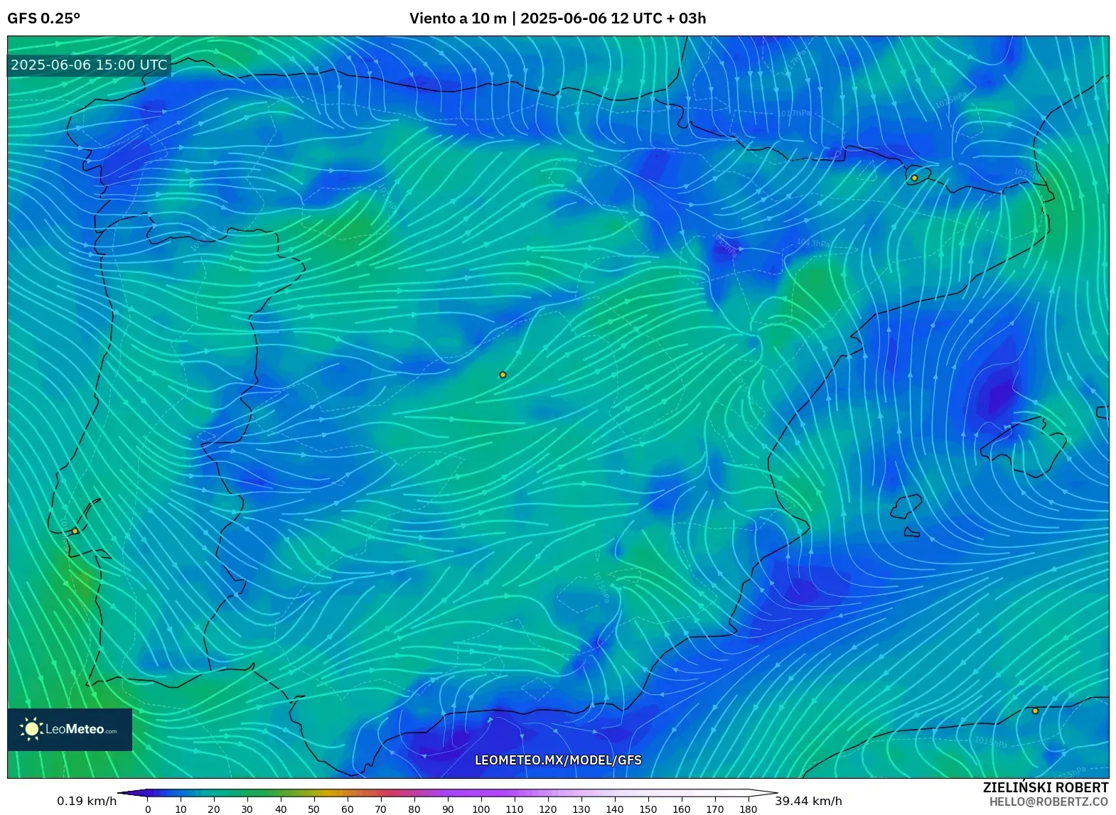 GFS model - España, Viento a 10 m GFS model - España, Viento a 10 m