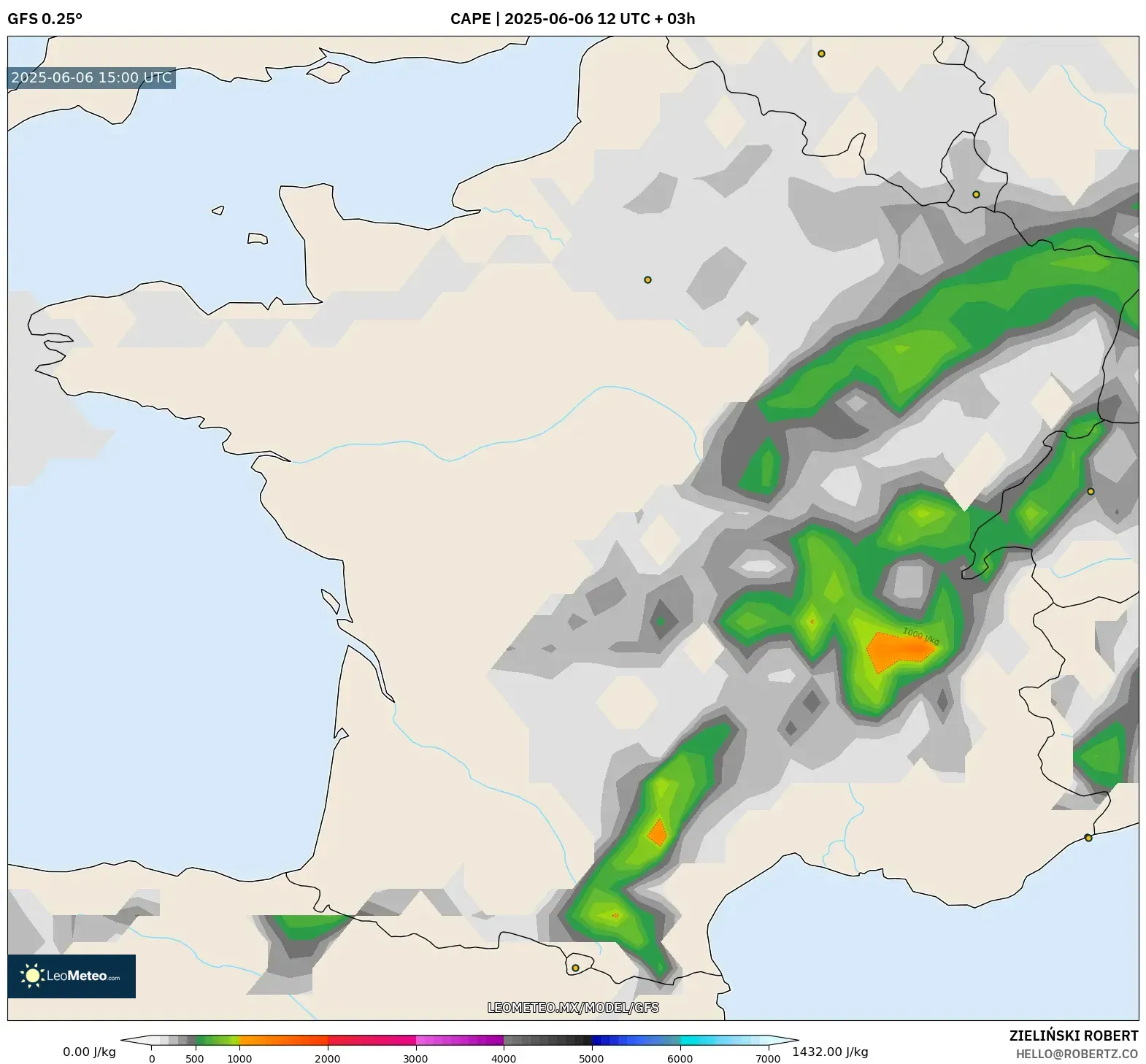 GFS model - Francia, CAPE GFS model - Francia, CAPE