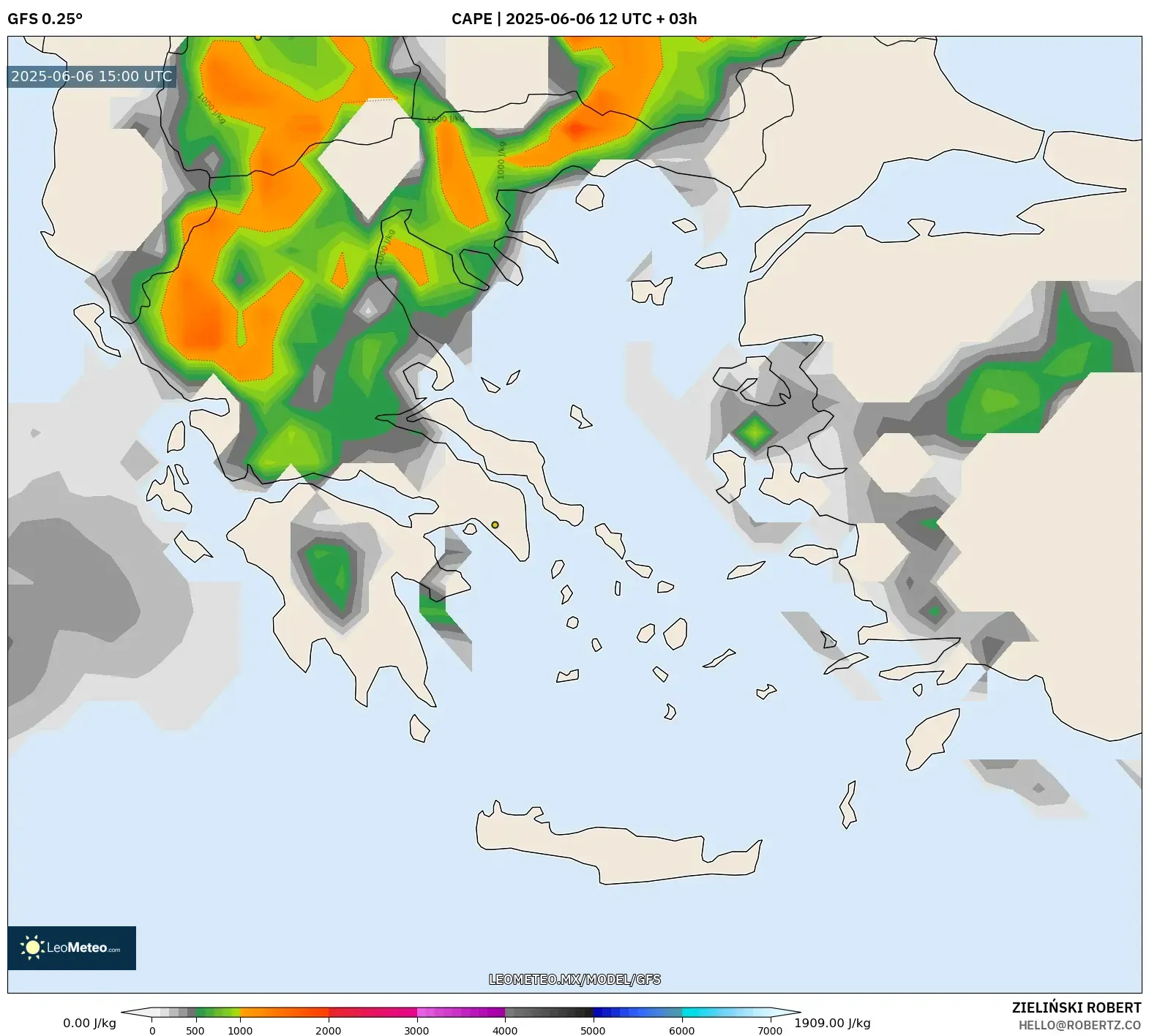 GFS model - Grecia, CAPE GFS model - Grecia, CAPE