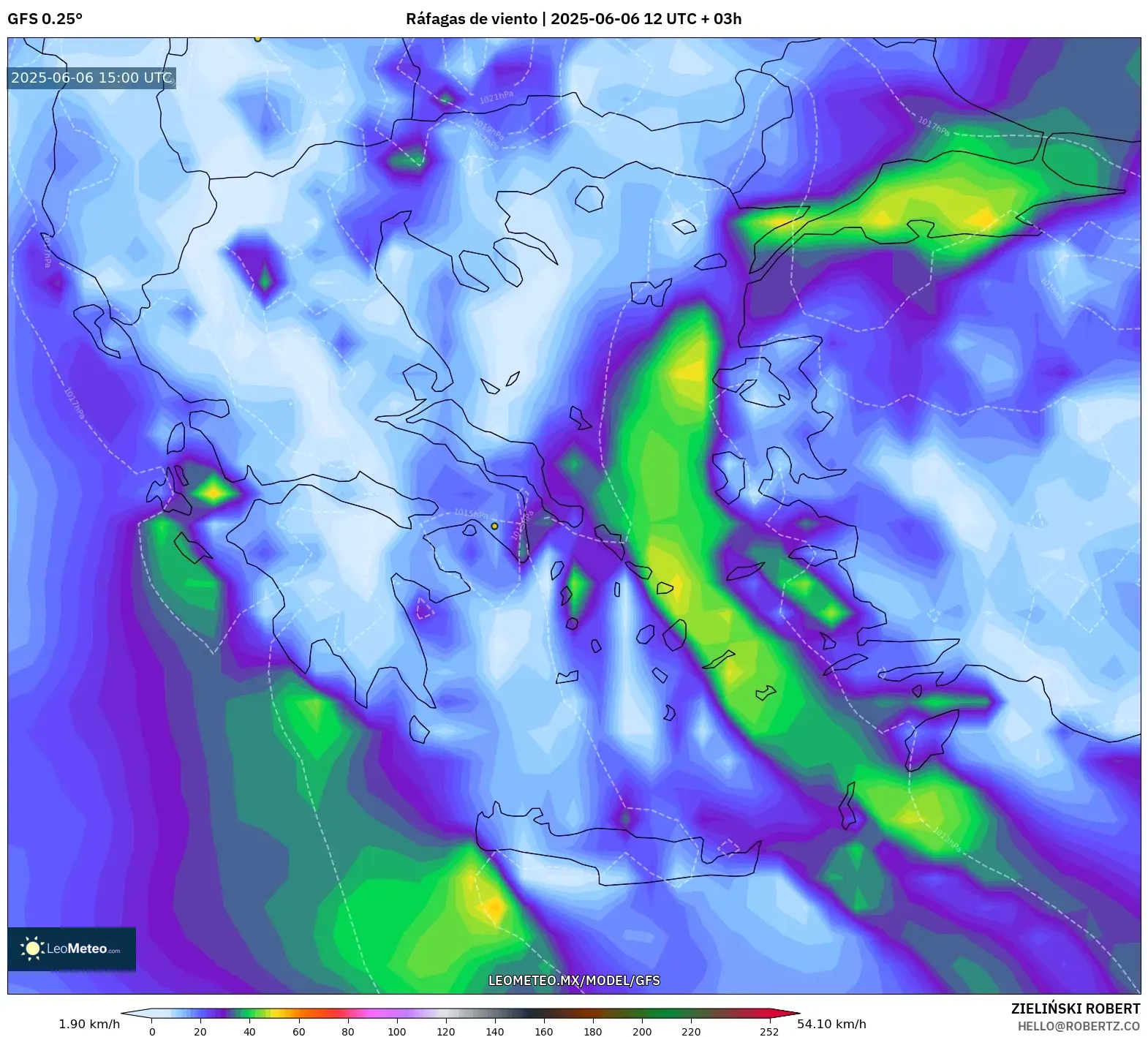 GFS model - Grecia, Ráfagas de viento GFS model - Grecia, Ráfagas de viento