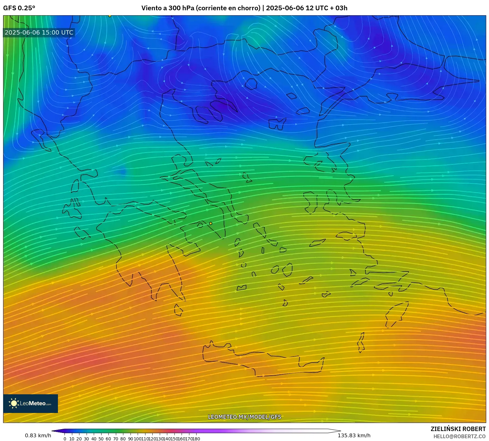 GFS model - Grecia, Viento a 300 hPa (corriente en chorro) GFS model - Grecia, Viento a 300 hPa (corriente en chorro)