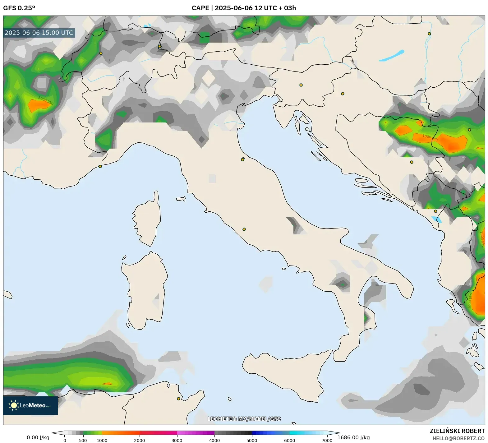 GFS model - Italia, CAPE GFS model - Italia, CAPE