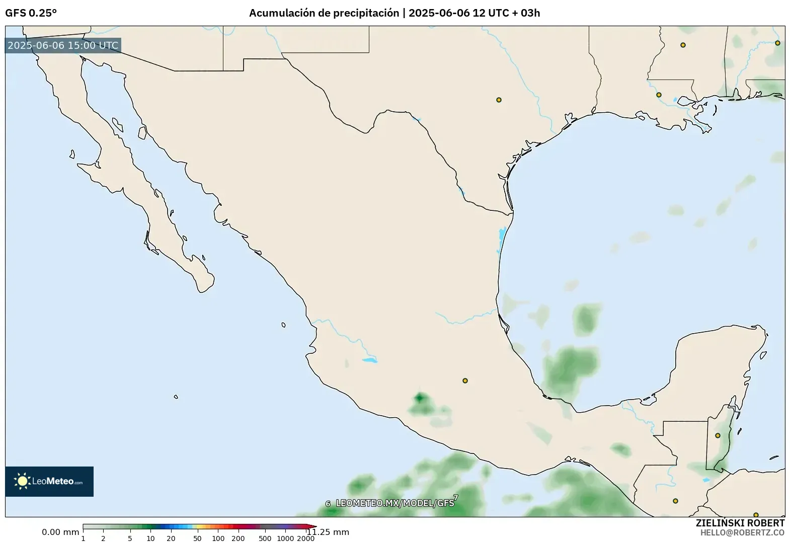 GFS model - México, Acumulación de precipitación GFS model - México, Acumulación de precipitación