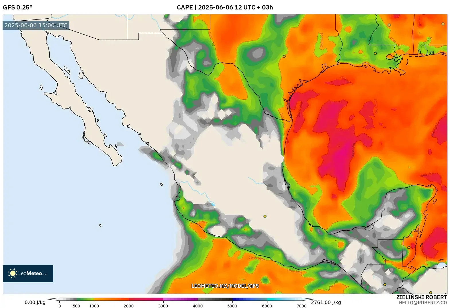 GFS model - México, CAPE GFS model - México, CAPE