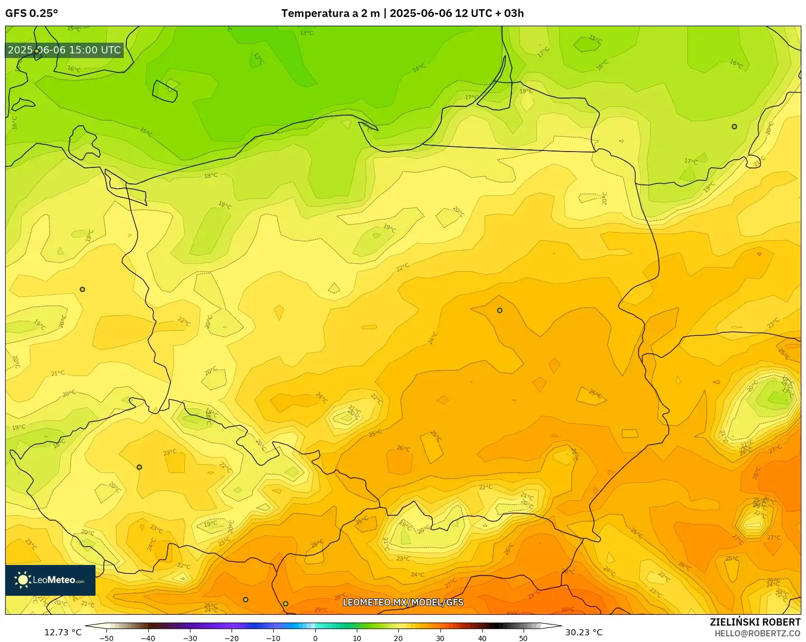GFS model - Polonia, Temperatura a 2 m GFS model - Polonia, Temperatura a 2 m