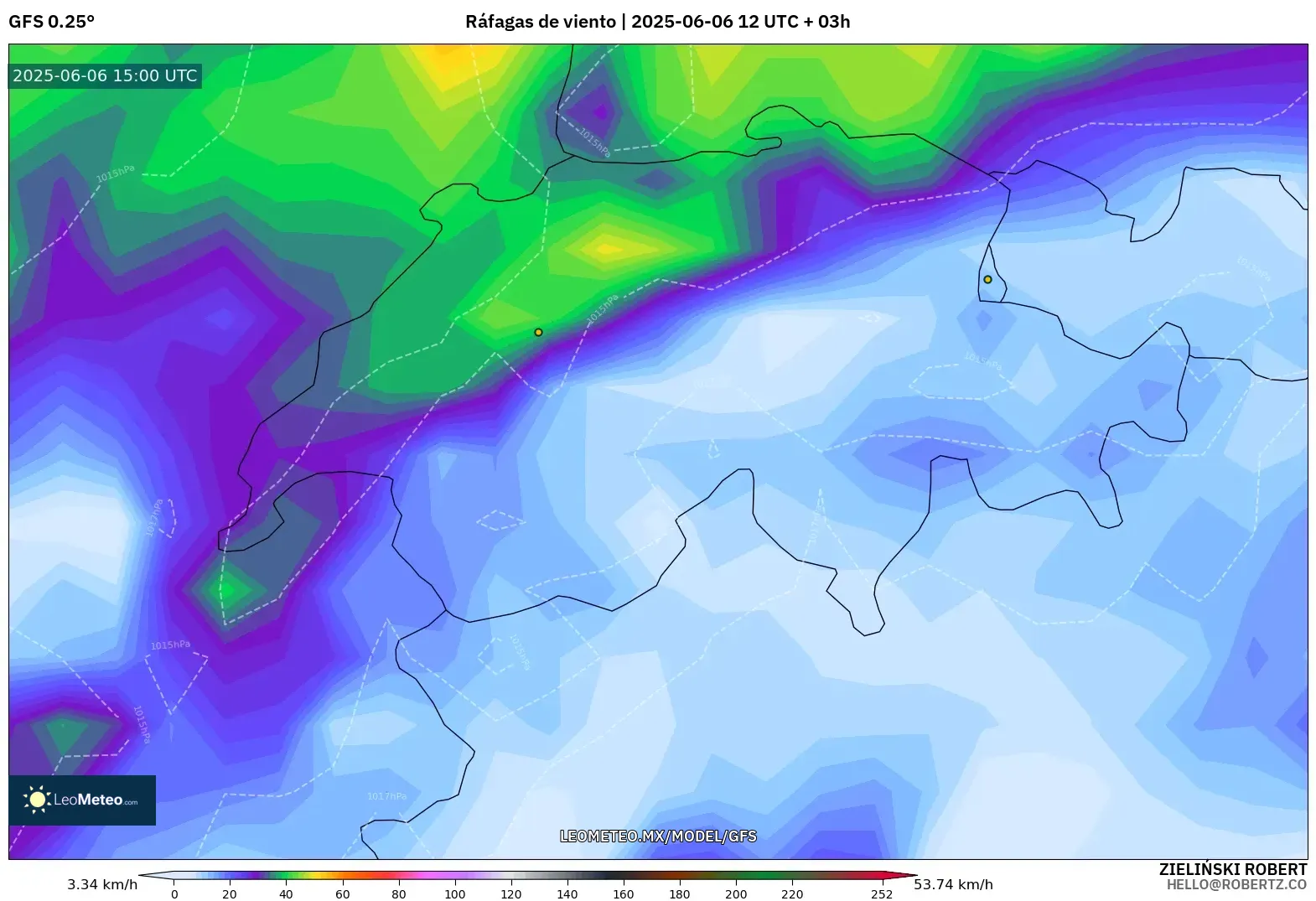 GFS model - Suiza, Ráfagas de viento GFS model - Suiza, Ráfagas de viento