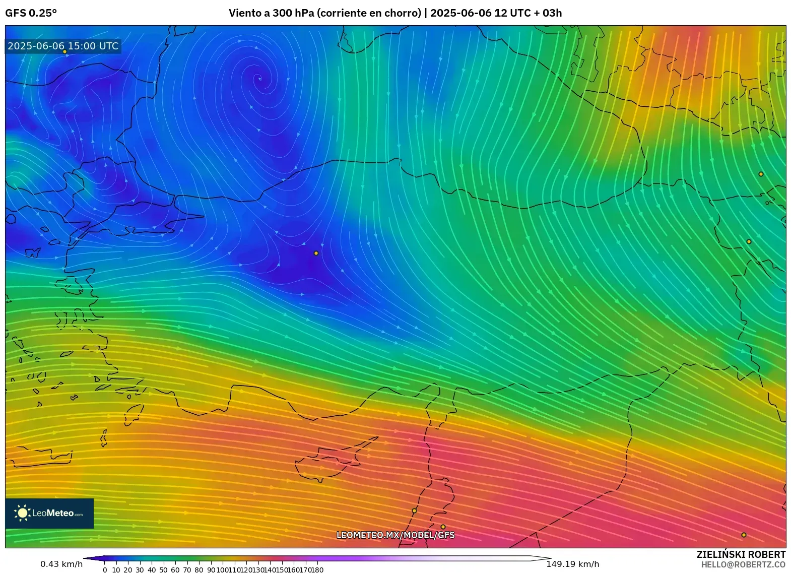 GFS model - Turquía, Viento a 300 hPa (corriente en chorro) GFS model - Turquía, Viento a 300 hPa (corriente en chorro)