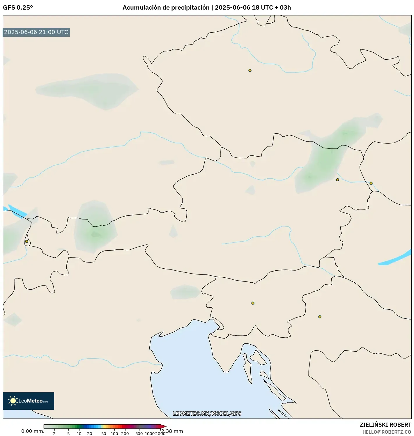 GFS model - Austria, Acumulación de precipitación GFS model - Austria, Acumulación de precipitación