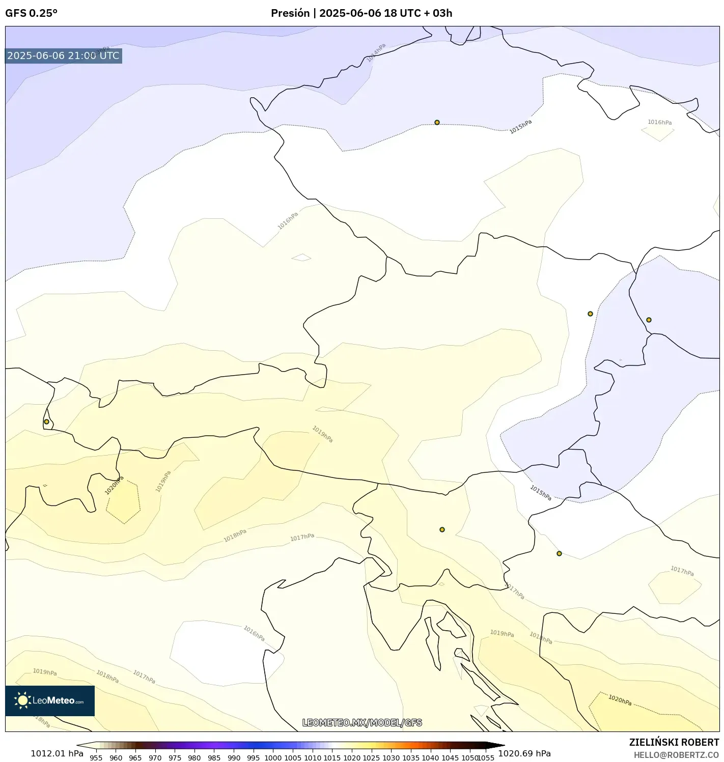GFS model - Austria, Presión GFS model - Austria, Presión