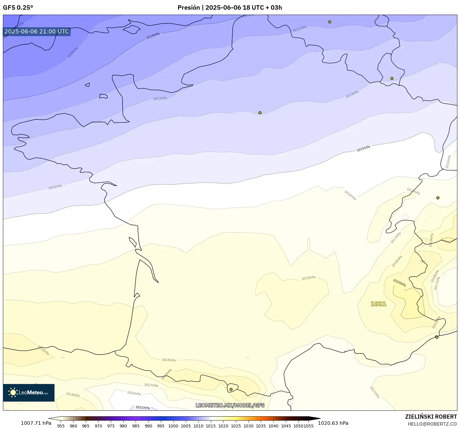GFS model - Francia, Presión GFS model - Francia, Presión