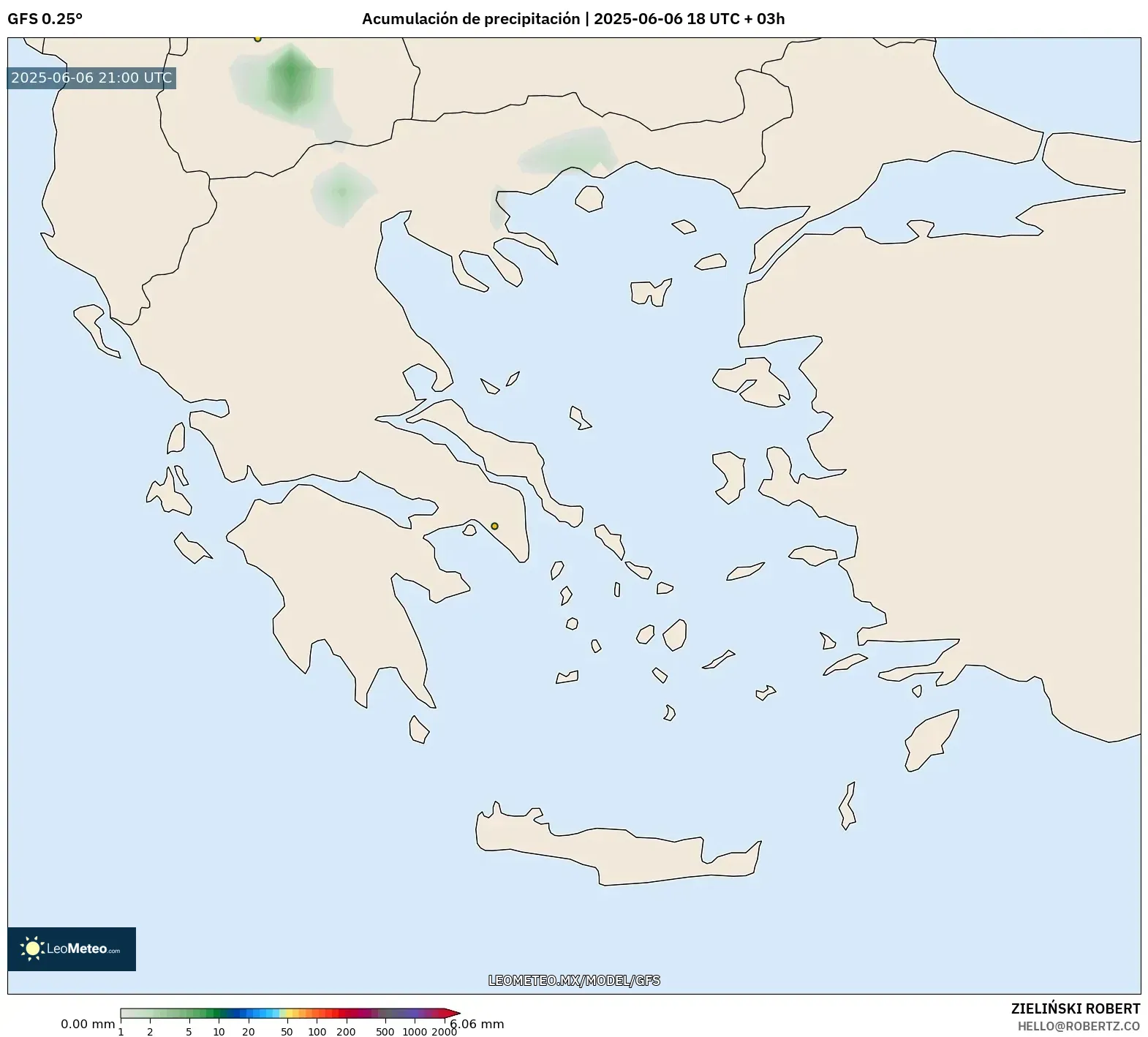 GFS model - Grecia, Acumulación de precipitación GFS model - Grecia, Acumulación de precipitación