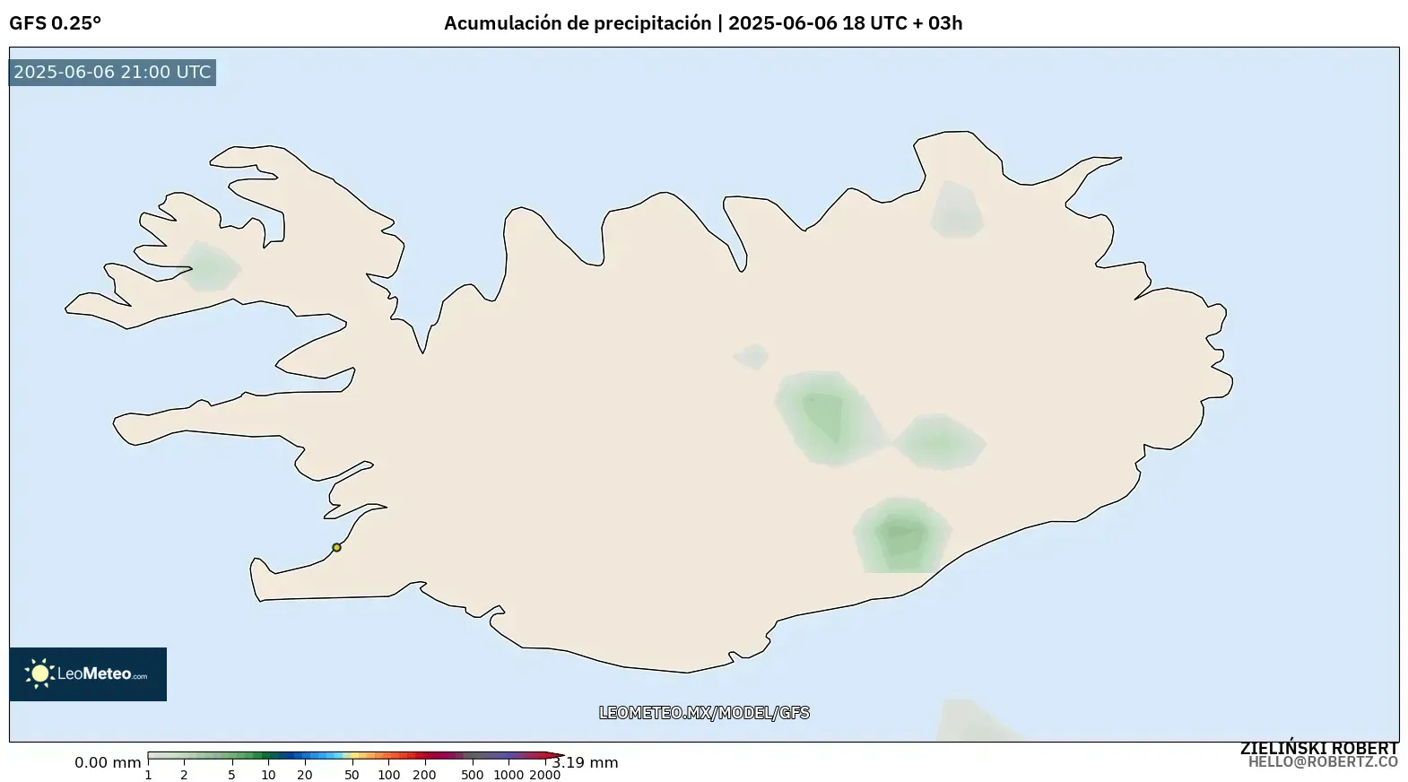 GFS model - Islandia, Acumulación de precipitación GFS model - Islandia, Acumulación de precipitación
