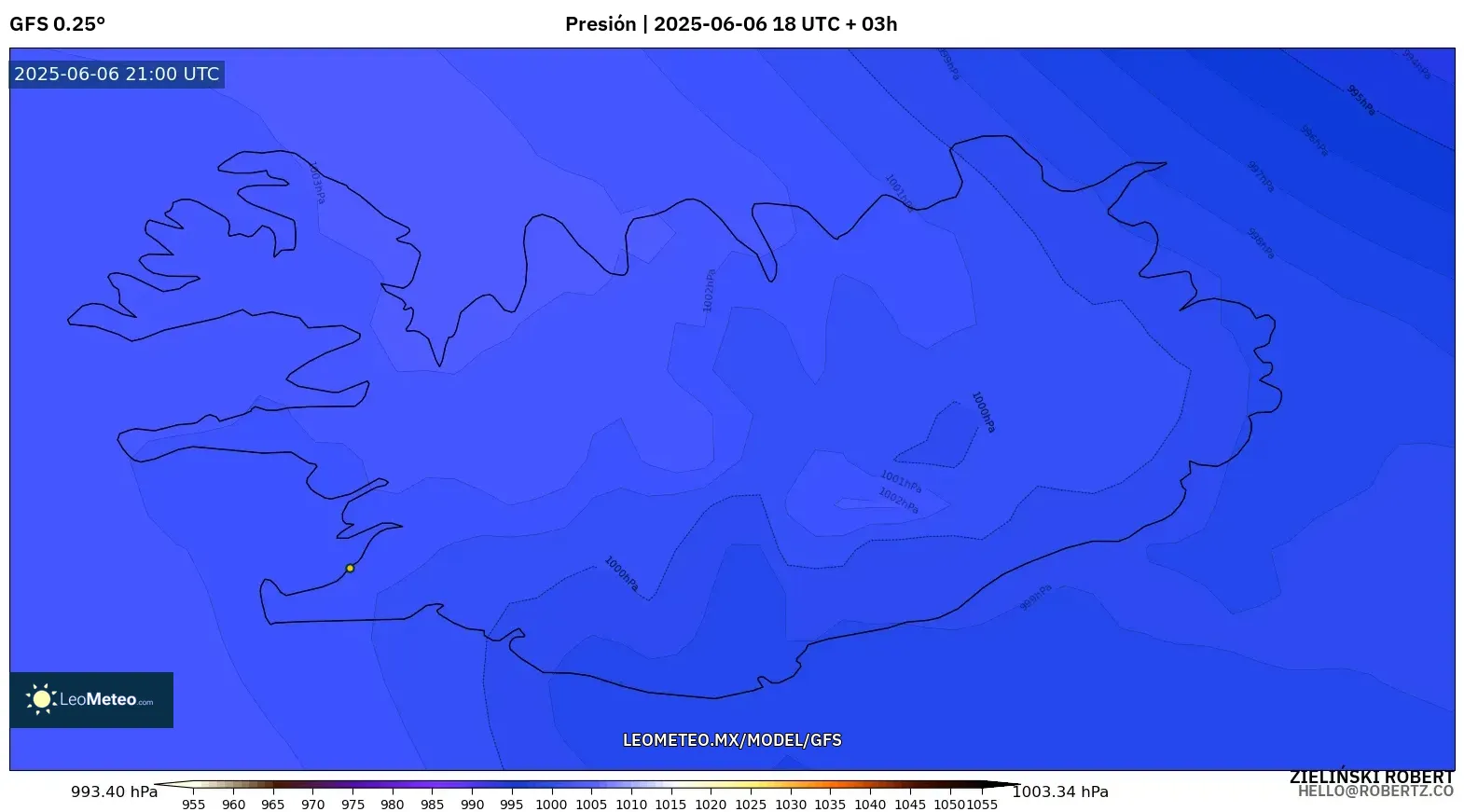 GFS model - Islandia, Presión GFS model - Islandia, Presión