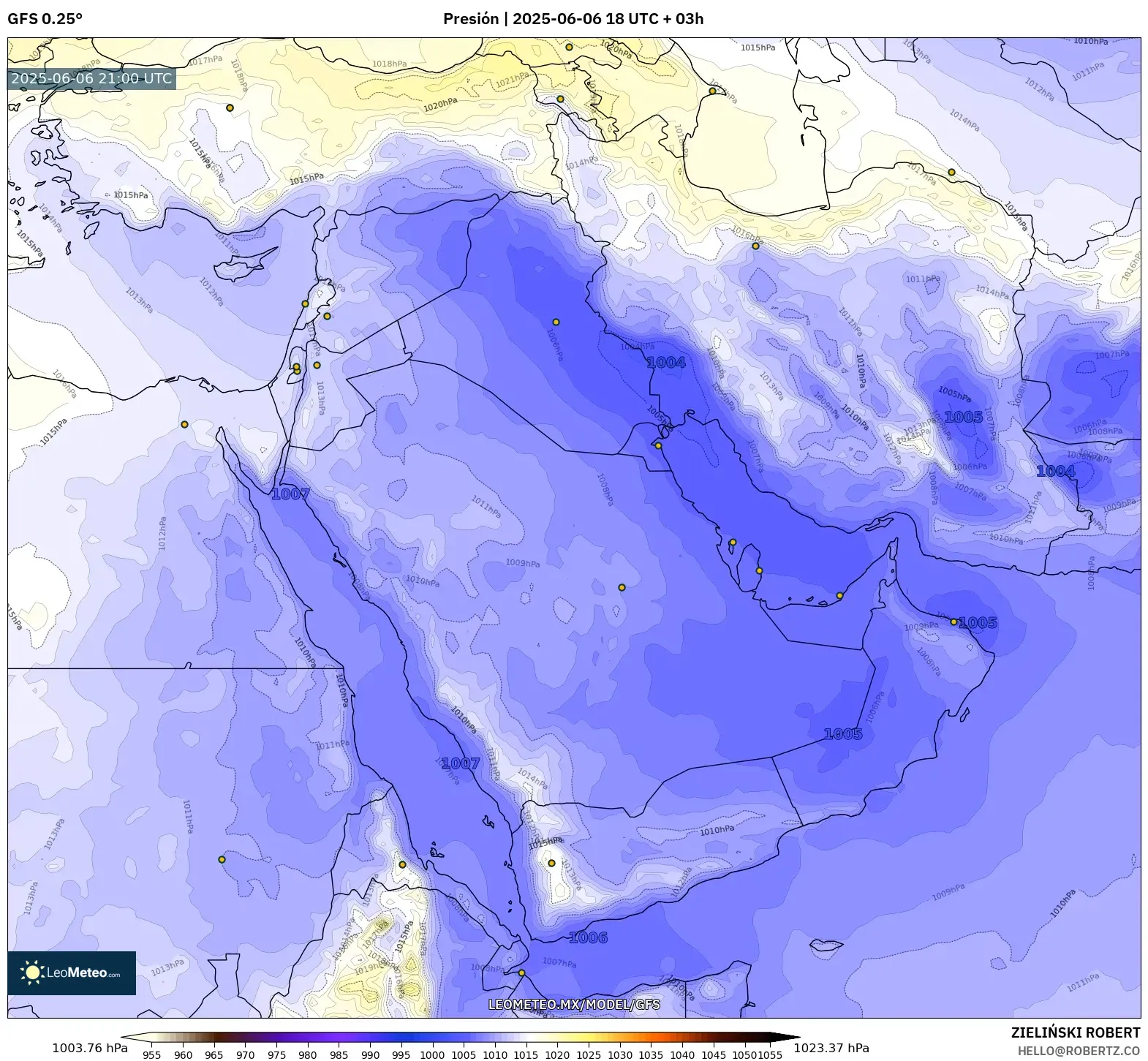 GFS model - Oriente Medio, Presión GFS model - Oriente Medio, Presión