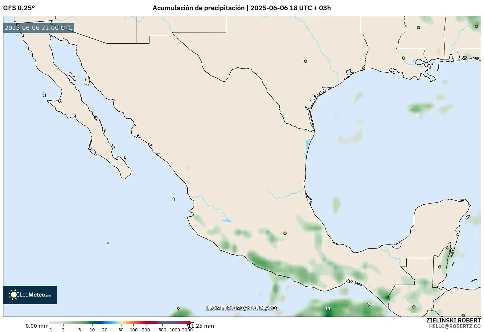 GFS model - México, Acumulación de precipitación GFS model - México, Acumulación de precipitación